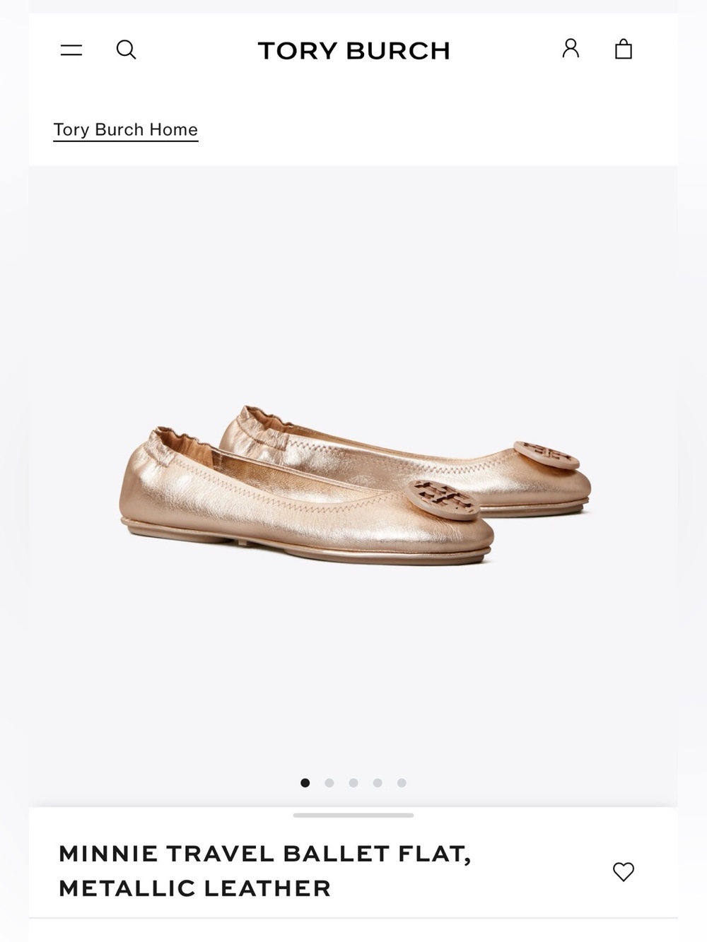Tory Burch Metallic Rose Gold Minnie Travel Ballet Flats Size 10